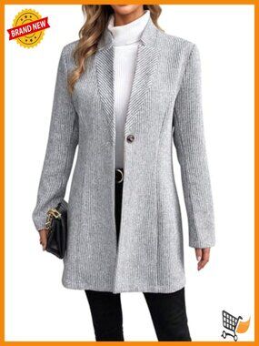 Womens Wool Blend Mid-Long Pea Coat Blazer One Button Winter Overcoat